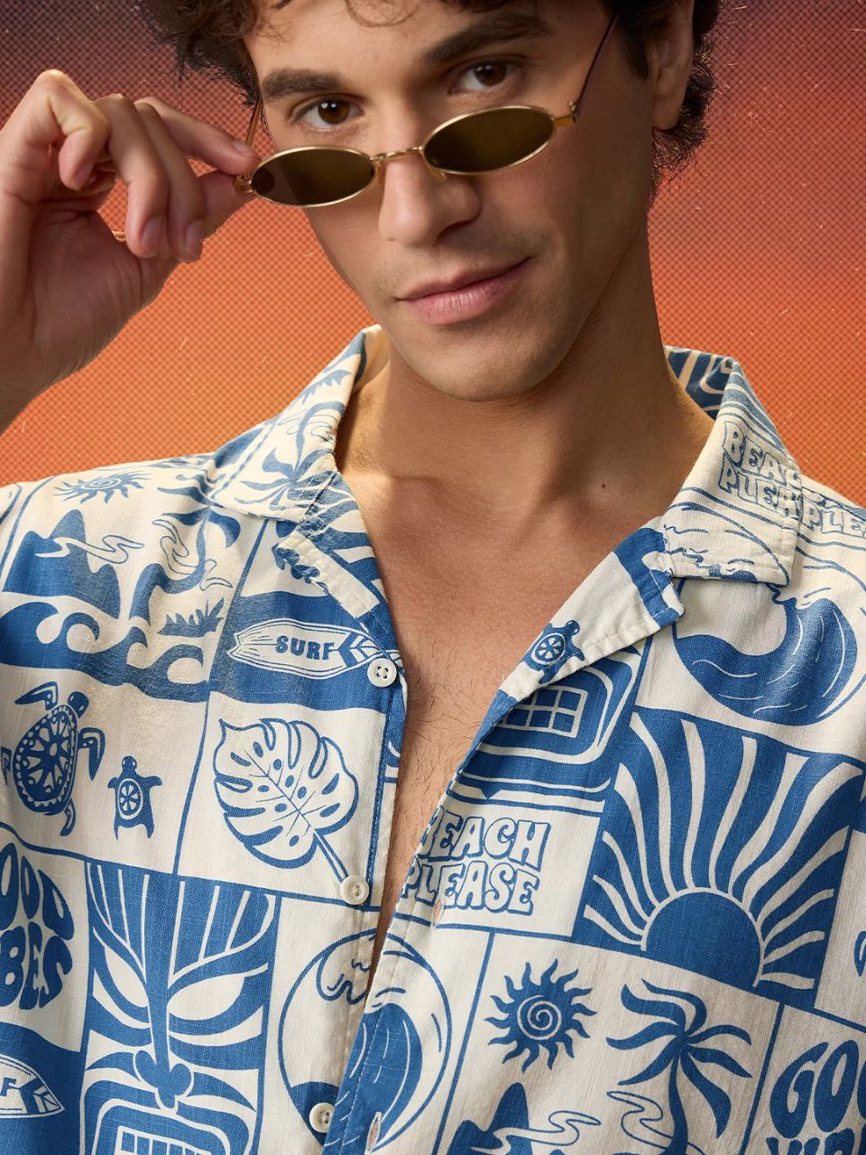 Men’s Fancy Printed Cuban Collar Shirt | Stylish Rayon Casual Shirt for Men Malaysia | Summer Beachwear | Trendy Short Sleeve Shirt