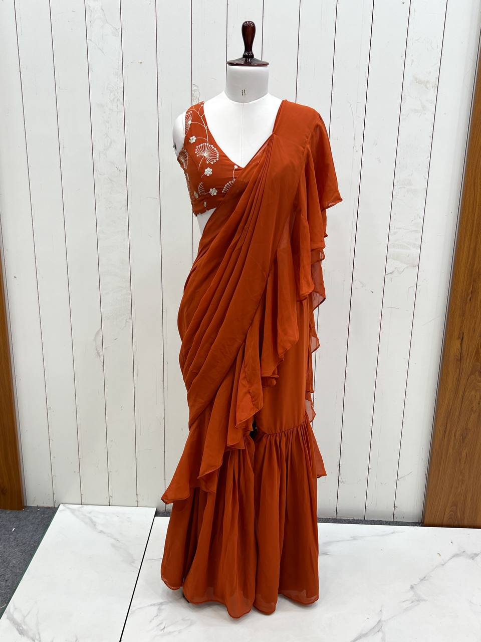 Luxury Ready to Wear Sharara Saree Malaysia | Premium Fox Georgette Wedding Saree with Stitched Blouse | Party Wear & Festive Collection