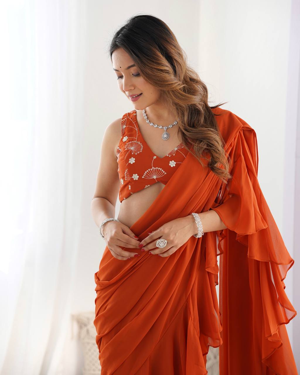 Luxury Ready to Wear Sharara Saree Malaysia | Premium Fox Georgette Wedding Saree with Stitched Blouse | Party Wear & Festive Collection