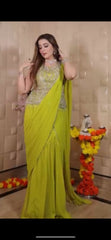 New Designer Ready to Wear Lehenga Saree Malaysia | Georgette Sleeveless Blouse with Back Dori & Sequins Embroidery Work | Party Wear & Wedding Collection