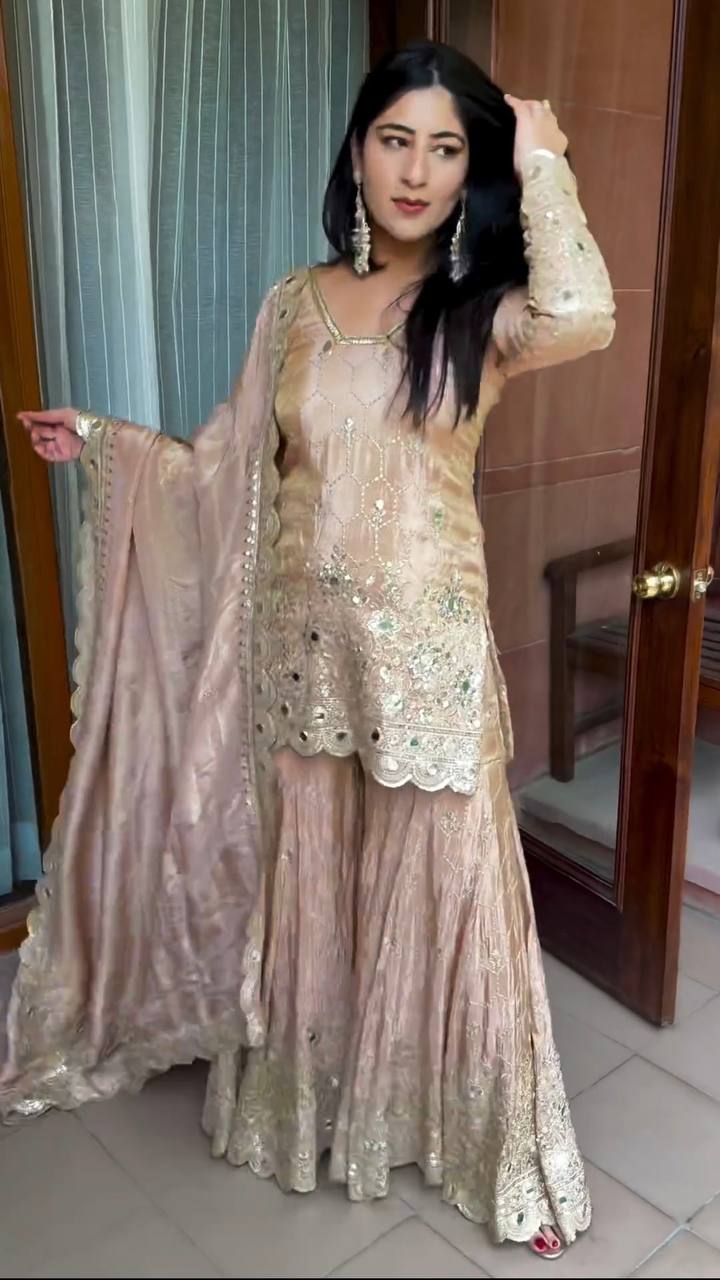 ✨ New Designer Sharara Set Malaysia | Faux Georgette Top Bottom Dupatta | Heavy Embroidery Sequence & Real Mirror Work | Ready to Wear Partywear Outfit ✨