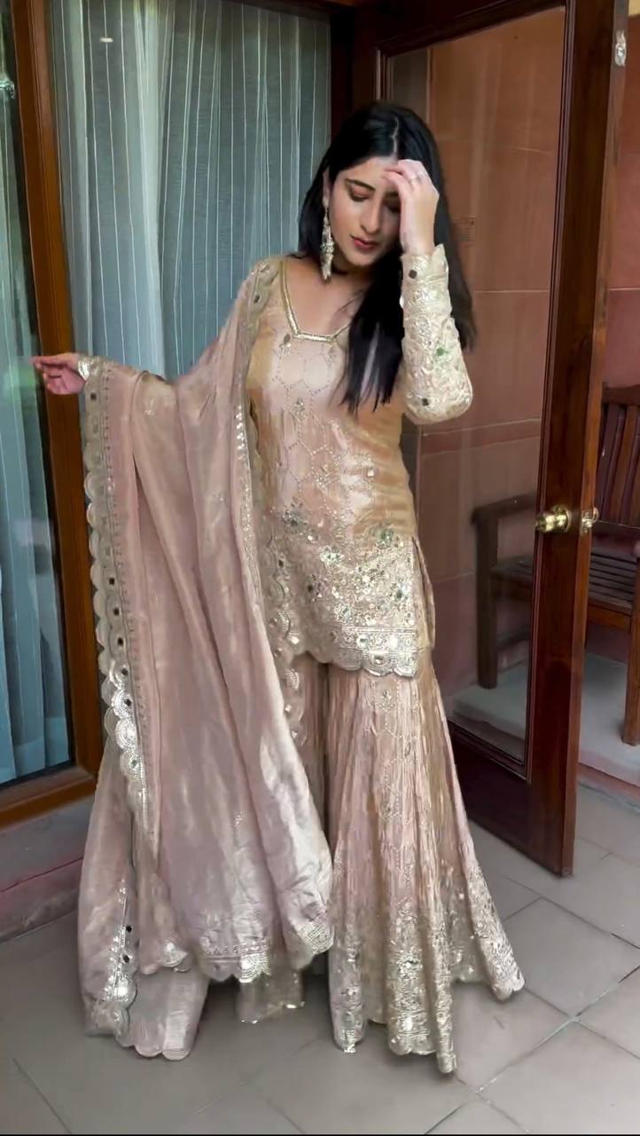 ✨ New Designer Sharara Set Malaysia | Faux Georgette Top Bottom Dupatta | Heavy Embroidery Sequence & Real Mirror Work | Ready to Wear Partywear Outfit ✨