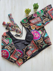 Exclusive Wedding Blouse | Heavy Chinon Print Pure Crepe Designer Readymade Blouse with Fancy Back Jhumka | Partywear & Bridal Blouse