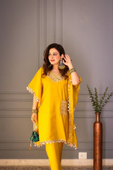 Luxury Kaftan & Pant Set Malaysia | Premium Devsena Satin Kaftan with Embroidered Lace & Real Mirror Work | Modest Fashion | Eid & Party Wear Dress