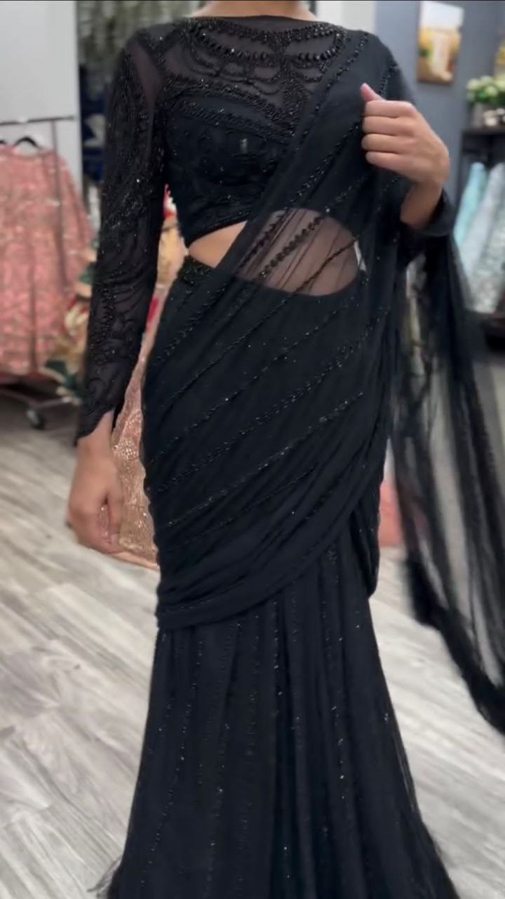 Buy Ready to Wear Sharara Lehenga Saree Online Malaysia | Premium Butterfly Net Saree with Sequence Embroidery & Designer Blouse | Wedding & Party Wear Collection