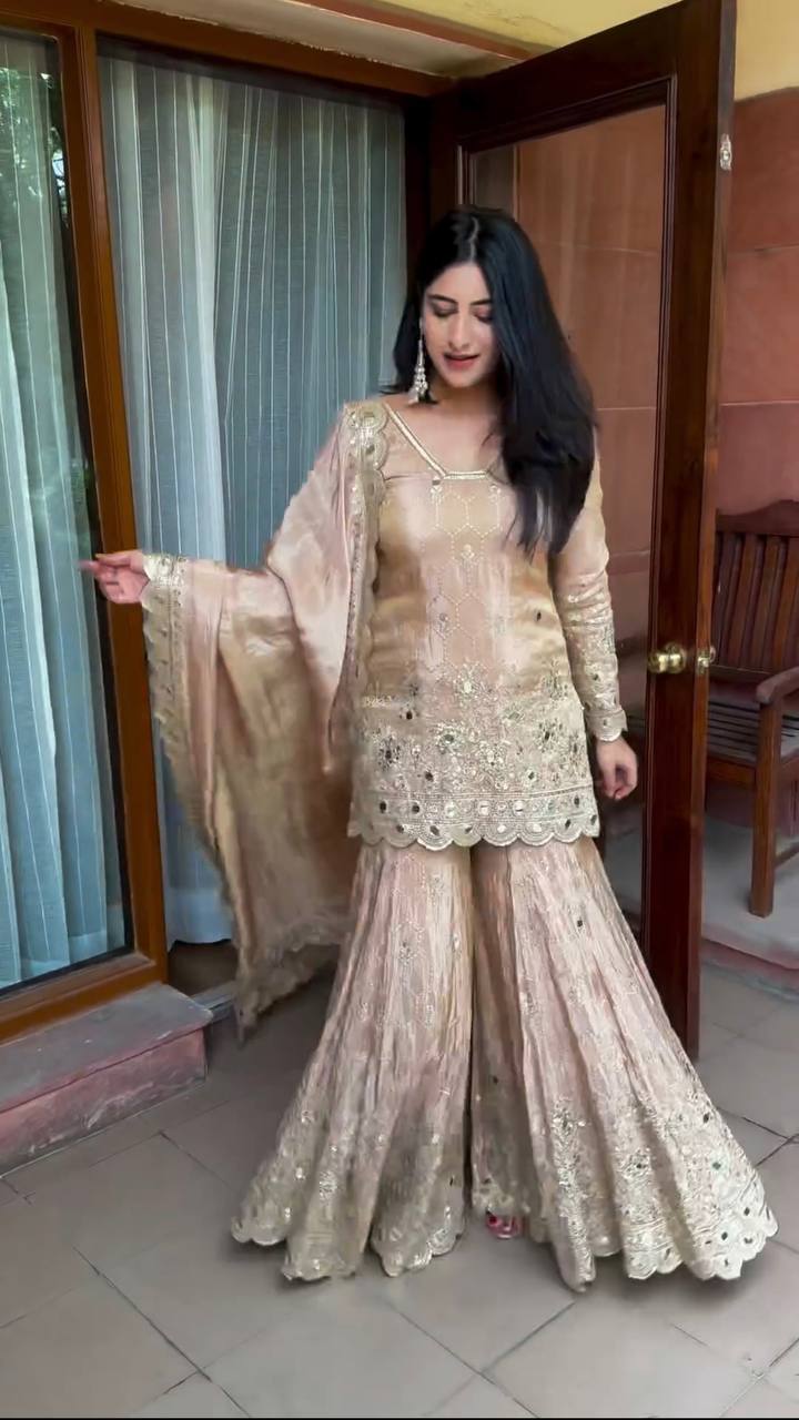 ✨ New Designer Sharara Set Malaysia | Faux Georgette Top Bottom Dupatta | Heavy Embroidery Sequence & Real Mirror Work | Ready to Wear Partywear Outfit ✨