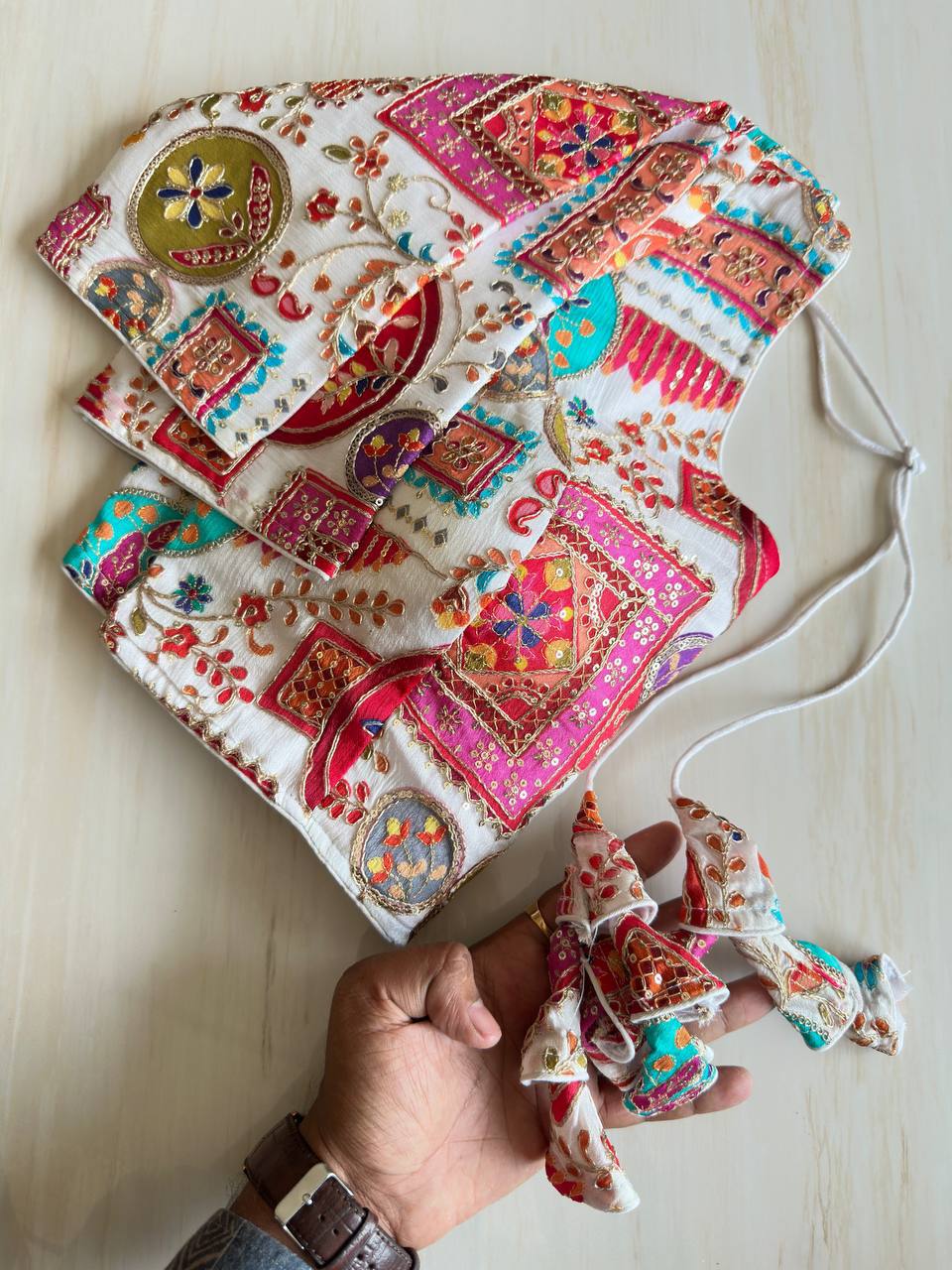 Exclusive Wedding Blouse | Heavy Chinon Print Pure Crepe Designer Readymade Blouse with Fancy Back Jhumka | Partywear & Bridal Blouse