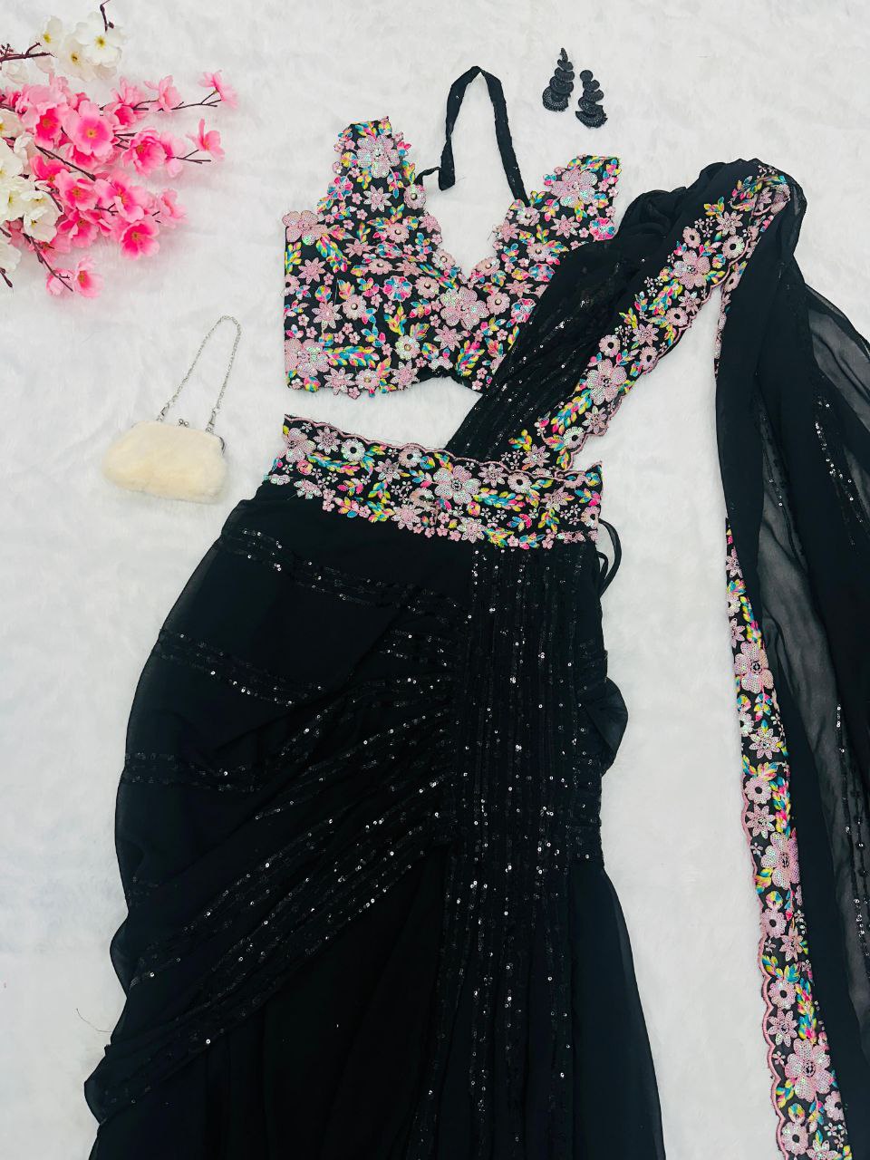 Lehenga Style Saree for Women | Ready to Wear Georgette Saree with Sequins & Handwork Blouse | Ri8 Fashion Malaysia