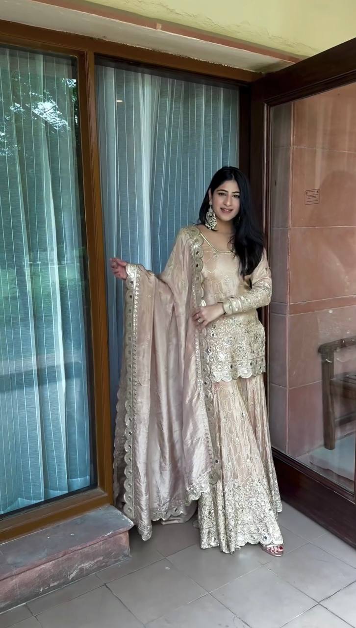 ✨ New Designer Sharara Set Malaysia | Faux Georgette Top Bottom Dupatta | Heavy Embroidery Sequence & Real Mirror Work | Ready to Wear Partywear Outfit ✨