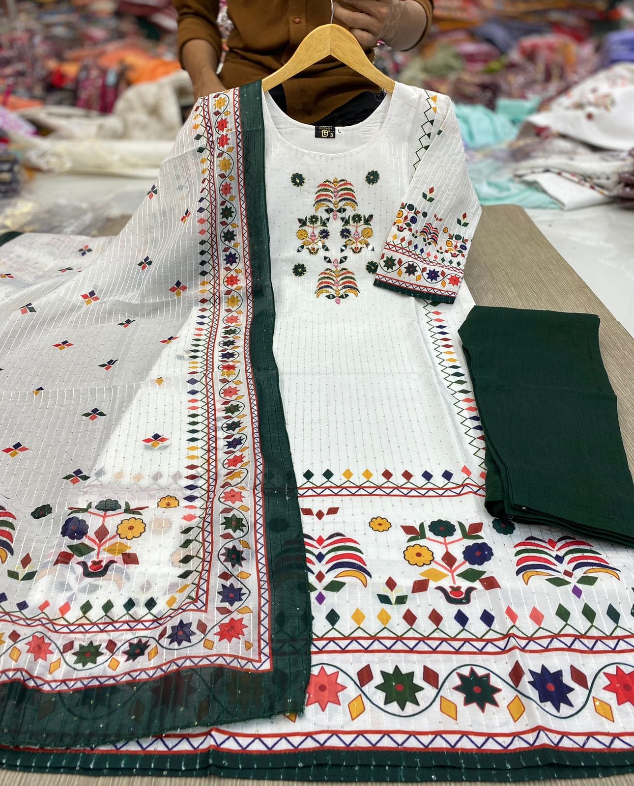 New Digital Print Kurti Set Malaysia | Maslin Kurta Pant Dupatta with Handwork & Sequence Work | Plus Size Available