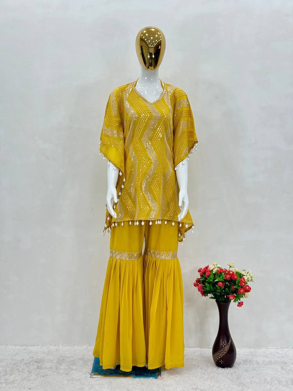 Luxury Kaftan Sharara Set Malaysia | Heavy Faux Georgette with 3mm Sequins Embroidery | Party Wear & Wedding Collection