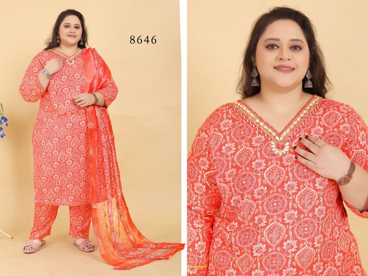 Premium Riyon Handwork Kurti Pant Dupatta Set | Plus Size 7XL–10XL | Partywear & Casual Wear Women Outfit