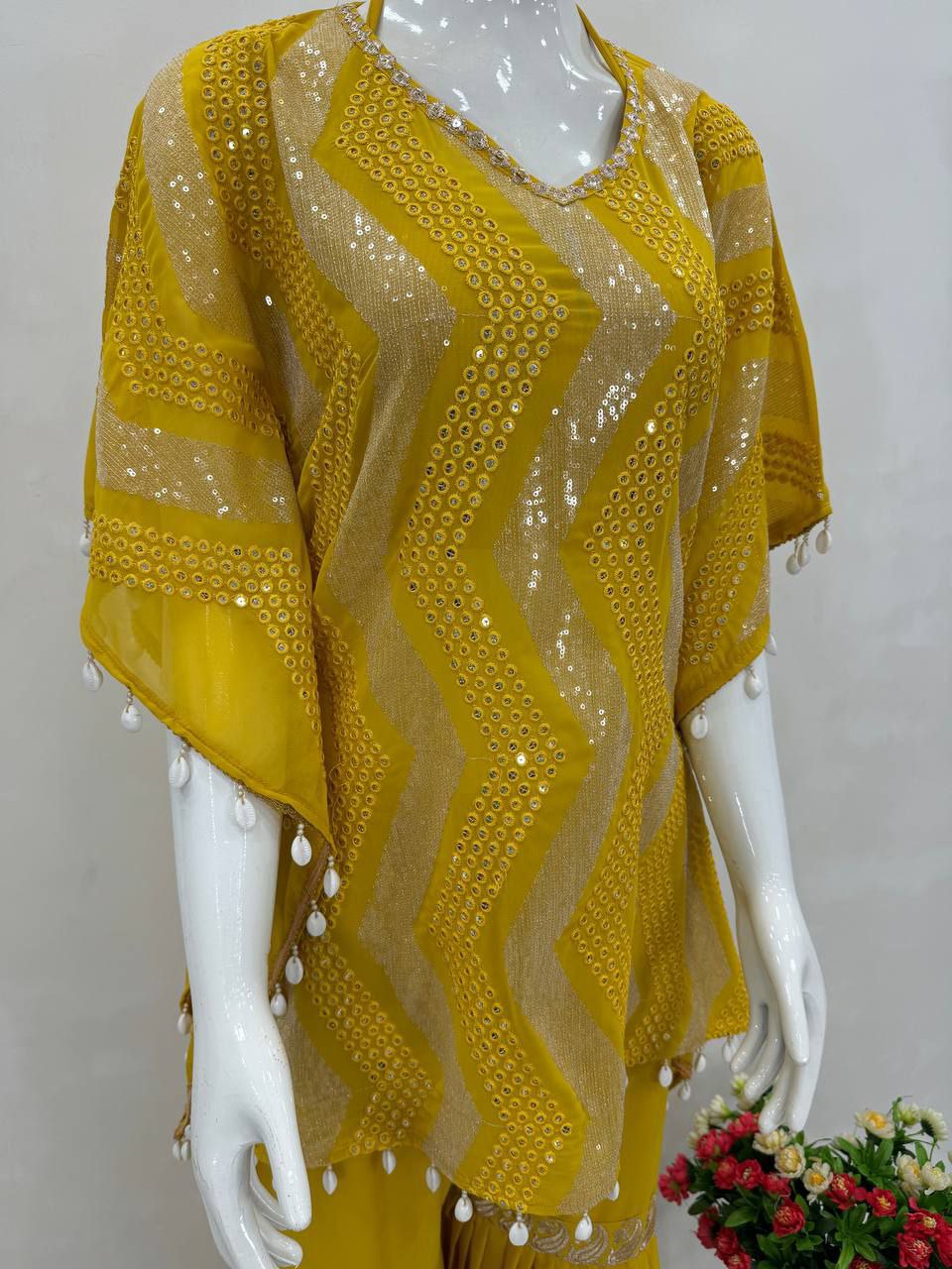 Luxury Kaftan Sharara Set Malaysia | Heavy Faux Georgette with 3mm Sequins Embroidery | Party Wear & Wedding Collection