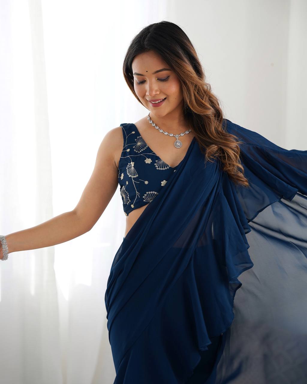 Luxury Ready to Wear Sharara Saree Malaysia | Premium Fox Georgette Wedding Saree with Stitched Blouse | Party Wear & Festive Collection