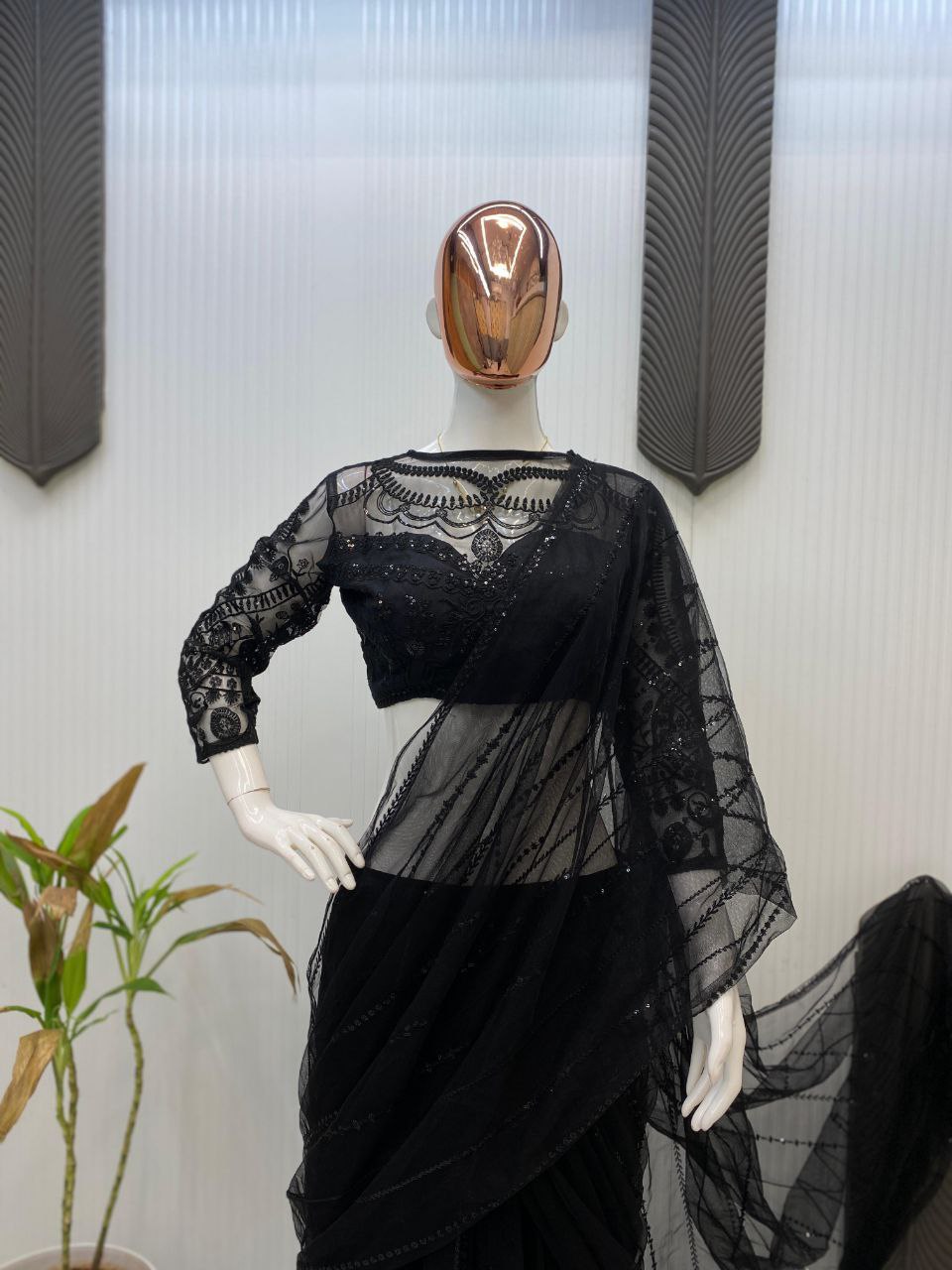 Buy Ready to Wear Sharara Lehenga Saree Online Malaysia | Premium Butterfly Net Saree with Sequence Embroidery & Designer Blouse | Wedding & Party Wear Collection