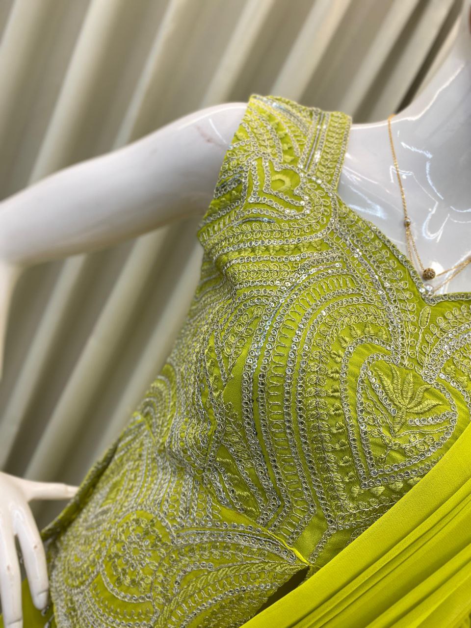 New Designer Ready to Wear Lehenga Saree Malaysia | Georgette Sleeveless Blouse with Back Dori & Sequins Embroidery Work | Party Wear & Wedding Collection