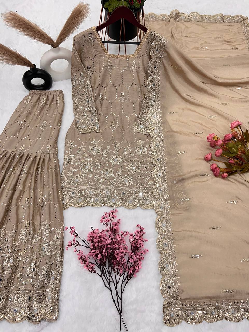 ✨ New Designer Sharara Set Malaysia | Faux Georgette Top Bottom Dupatta | Heavy Embroidery Sequence & Real Mirror Work | Ready to Wear Partywear Outfit ✨