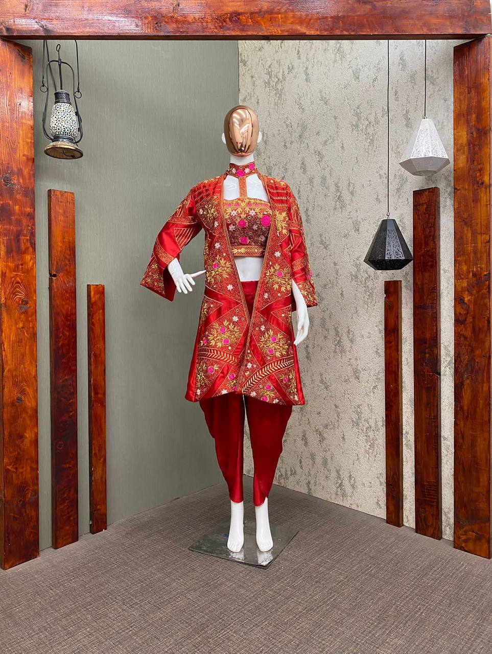 Designer Satin Silk Koti Set with Fancy Sleeve, Real Mirror Work, Choli & Patiala | Embroidery Ethnic Wear