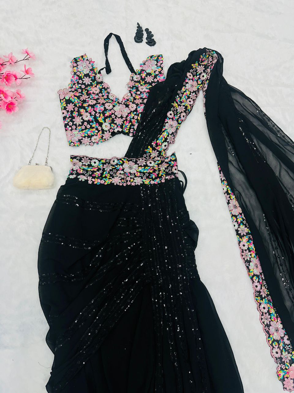 Lehenga Style Saree for Women | Ready to Wear Georgette Saree with Sequins & Handwork Blouse | Ri8 Fashion Malaysia