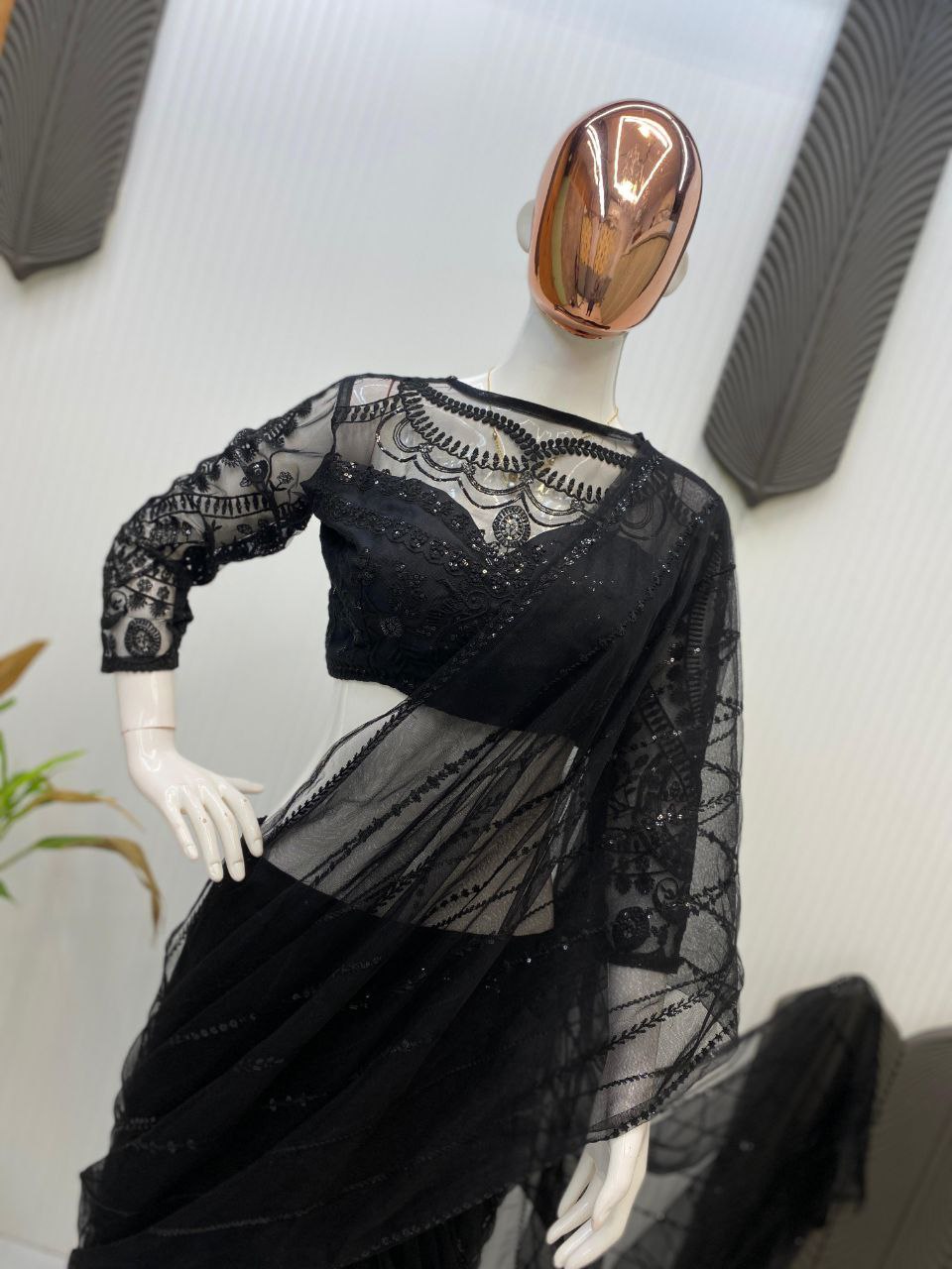 Buy Ready to Wear Sharara Lehenga Saree Online Malaysia | Premium Butterfly Net Saree with Sequence Embroidery & Designer Blouse | Wedding & Party Wear Collection
