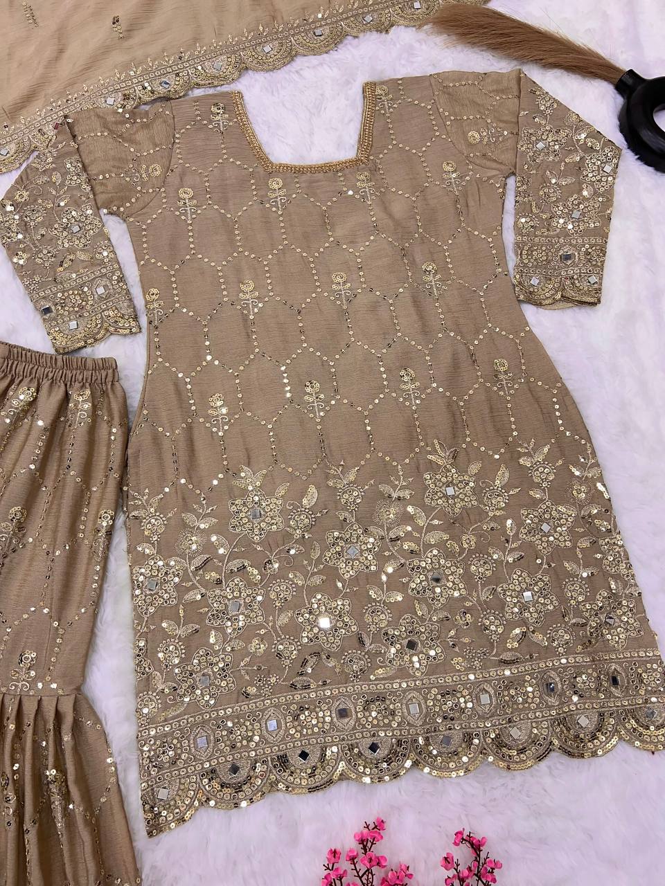 ✨ New Designer Sharara Set Malaysia | Faux Georgette Top Bottom Dupatta | Heavy Embroidery Sequence & Real Mirror Work | Ready to Wear Partywear Outfit ✨
