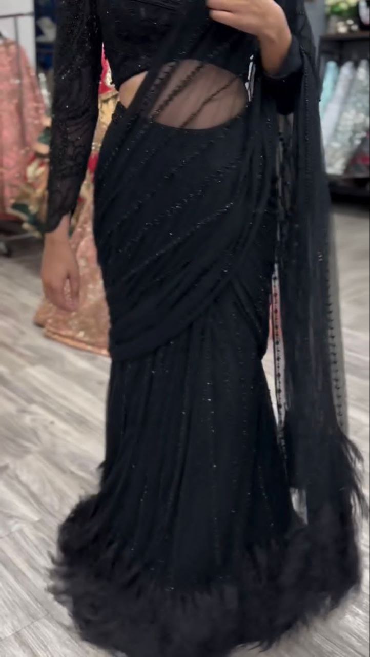 Buy Ready to Wear Sharara Lehenga Saree Online Malaysia | Premium Butterfly Net Saree with Sequence Embroidery & Designer Blouse | Wedding & Party Wear Collection