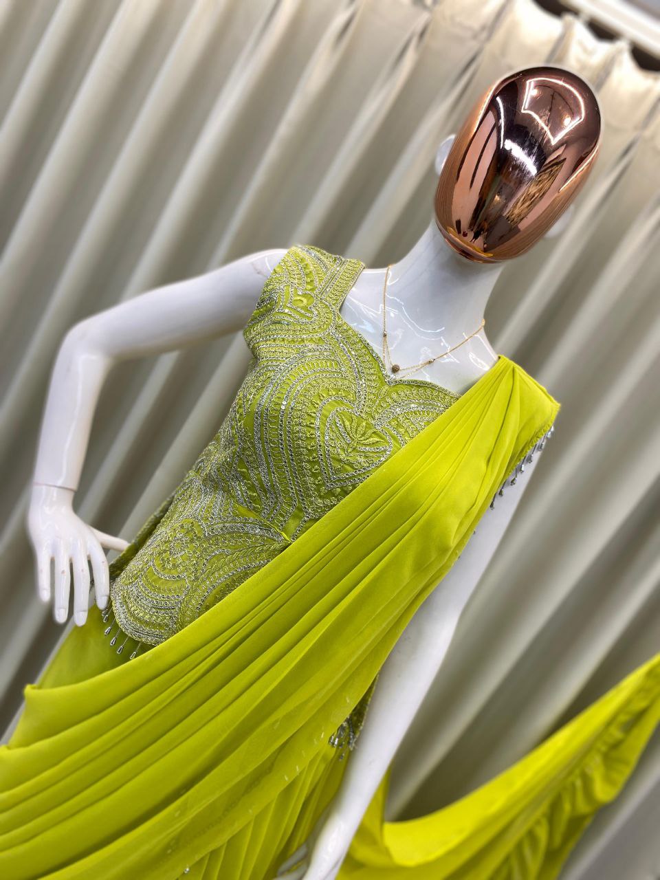 New Designer Ready to Wear Lehenga Saree Malaysia | Georgette Sleeveless Blouse with Back Dori & Sequins Embroidery Work | Party Wear & Wedding Collection