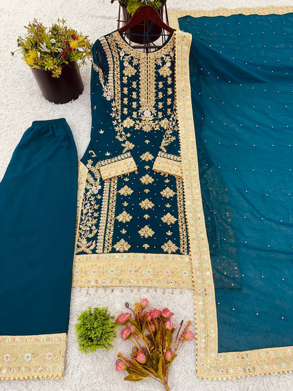 Elegant Black Embroidered Designer Set | Heavy Georgette Sequence & Rivet Moti Work | Ready to Wear Premium Ethnic Suit
