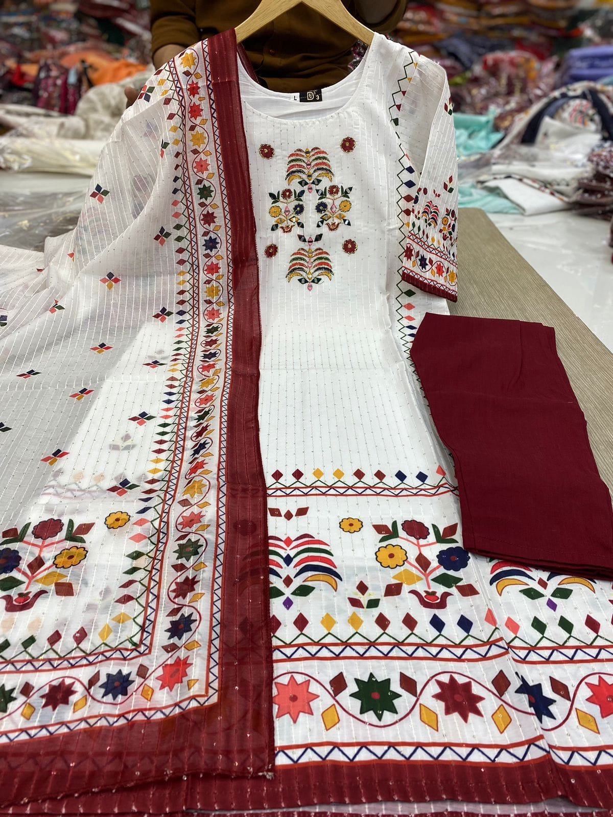 New Digital Print Kurti Set Malaysia | Maslin Kurta Pant Dupatta with Handwork & Sequence Work | Plus Size Available