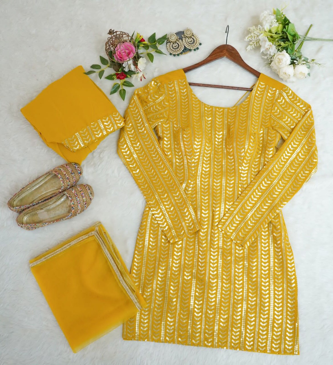 Trendy Georgette Patiyala Suit Set  | Designer Embroidery Sequins Work | Ready to Wear Women’s Ethnic Wear