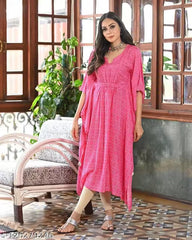 Beautiful Printed Rayon Kaftan Kurti for Women | Stylish Long Kurti Malaysia | Ethnic Wear Online Shopping