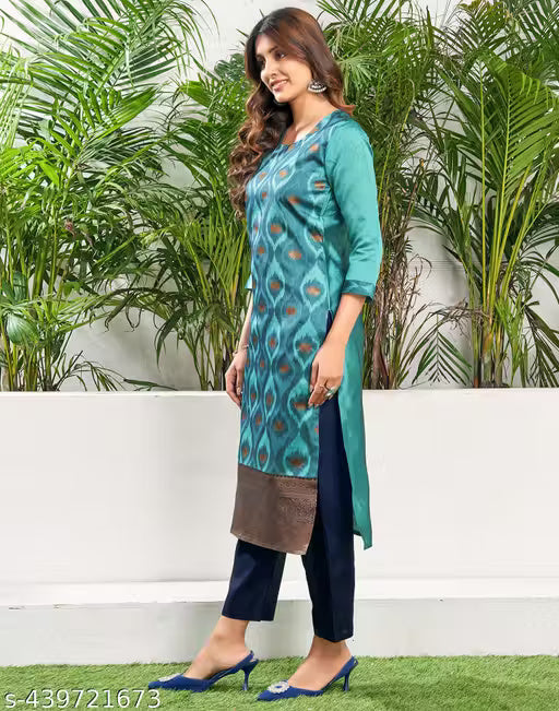 SKYLEE Women Silk Blend Self-Design Kurta Set with Pant & Dupatta | Elegant Ethnic Wear for Wedding, Party & Festive | Calf Length Salwar Suit