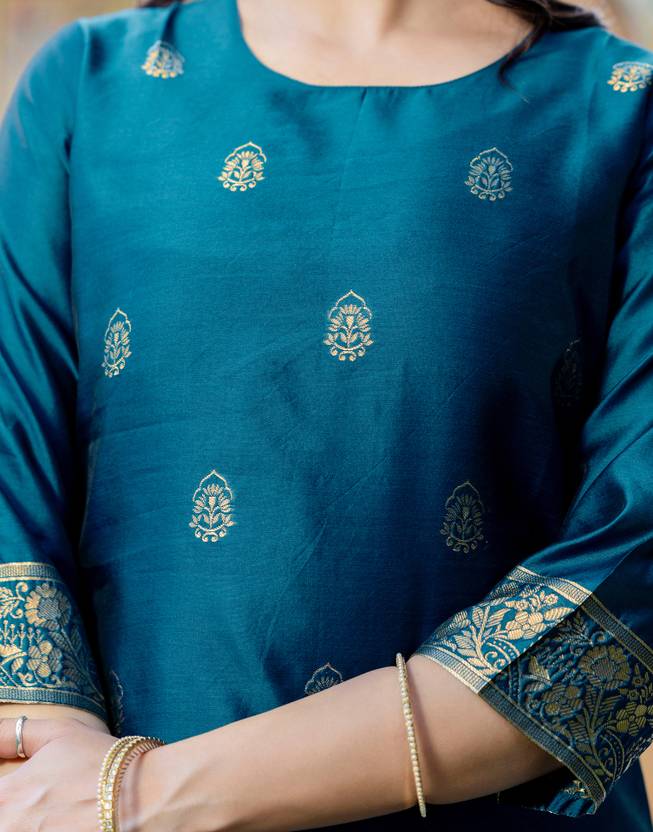 Divastri Women’s Jacquard Silk Blend Kurta Pant Dupatta Set | Rama Blue Ethnic Wear | Festive, Party & Wedding Traditional Outfit for Women in Malaysia