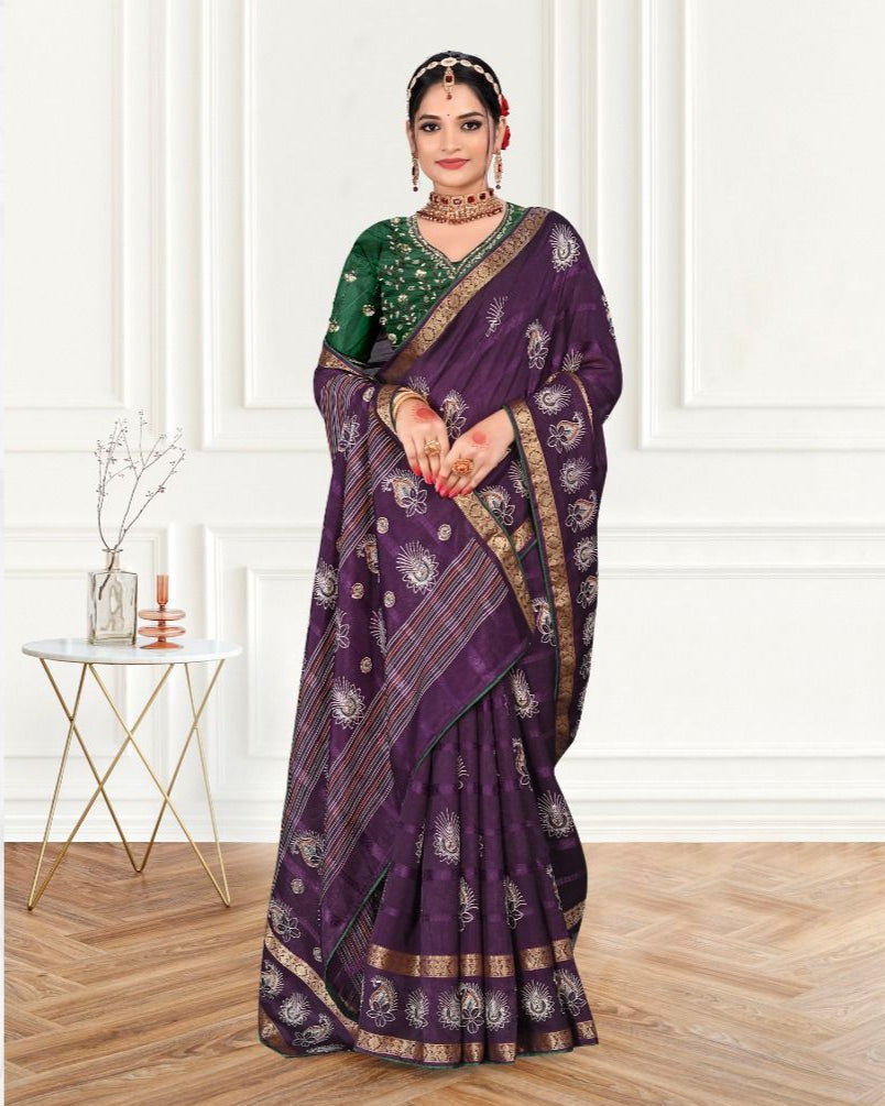 Handwork Viscose border Cotton saree with blouse for women