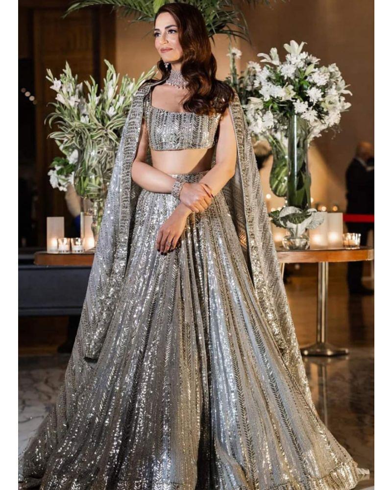 Grey colored georgette lehenga choli