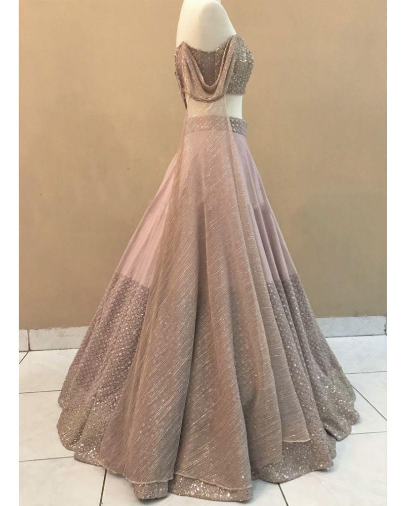 Peach colored cotton silk designer lehenga choli