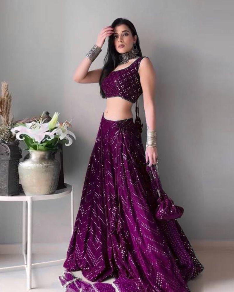 Blue Colored Faux Georgette Sequence Work Lehenga Choli
