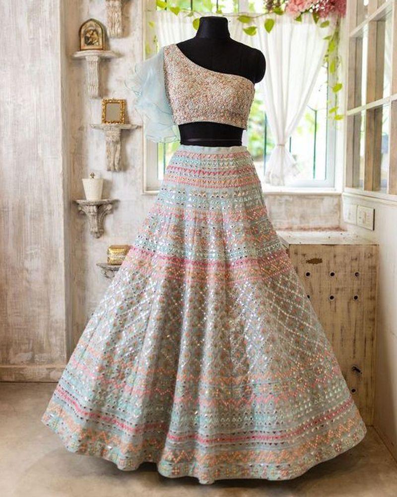 Sea green Organza silk wedding lehenga choli