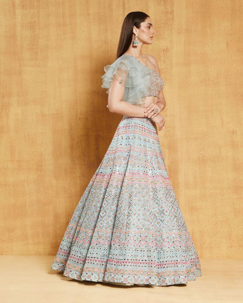 Sea green Organza silk wedding lehenga choli