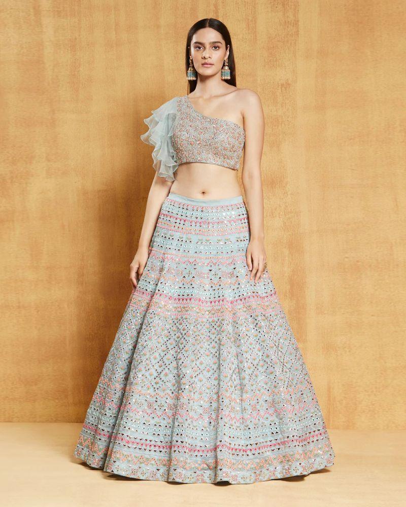 Sea green Organza silk wedding lehenga choli