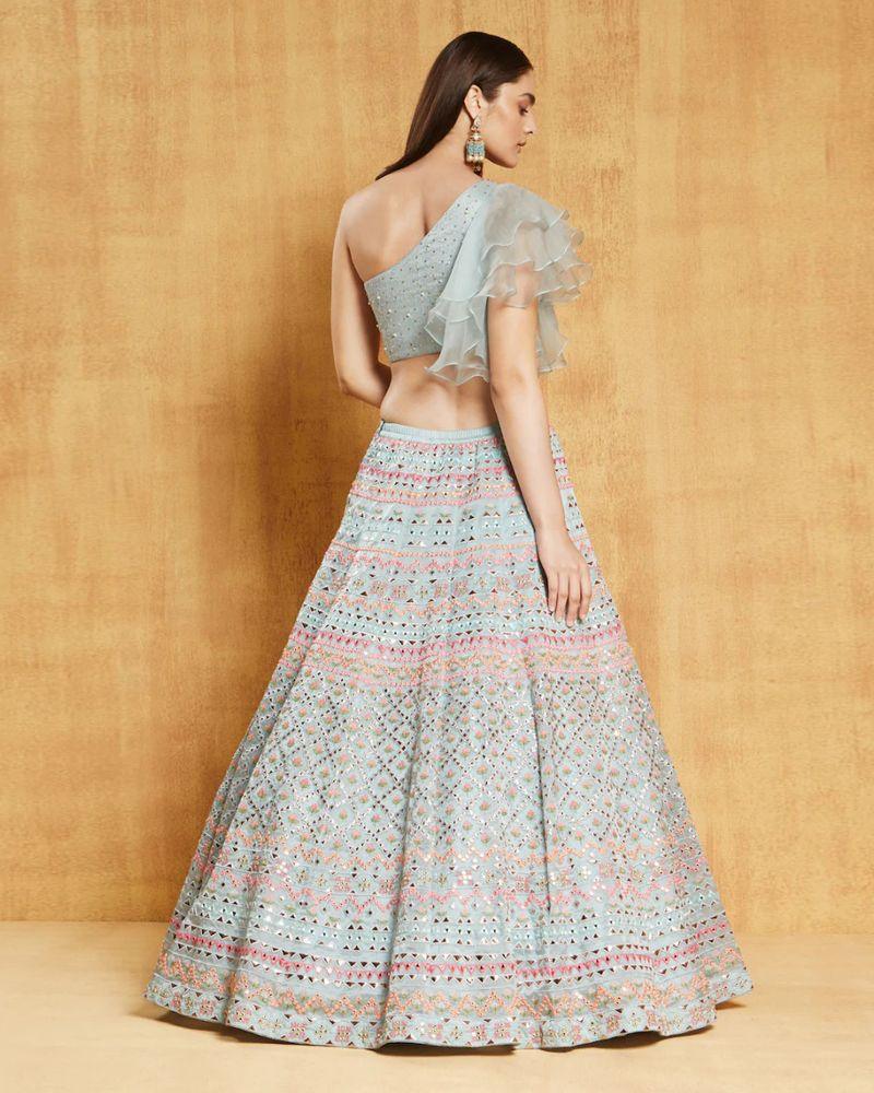 Sea green Organza silk wedding lehenga choli