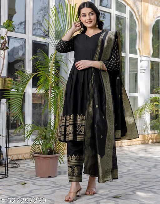 Stylish Rayon Black Printed Kurta Pants with Dupatta Set | Women’s Ethnic Wear | Party & Casual Outfit Malaysia