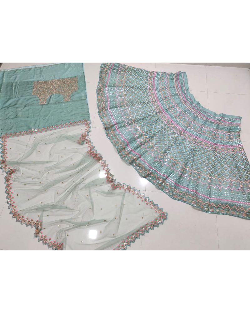 Sea green Organza silk wedding lehenga choli