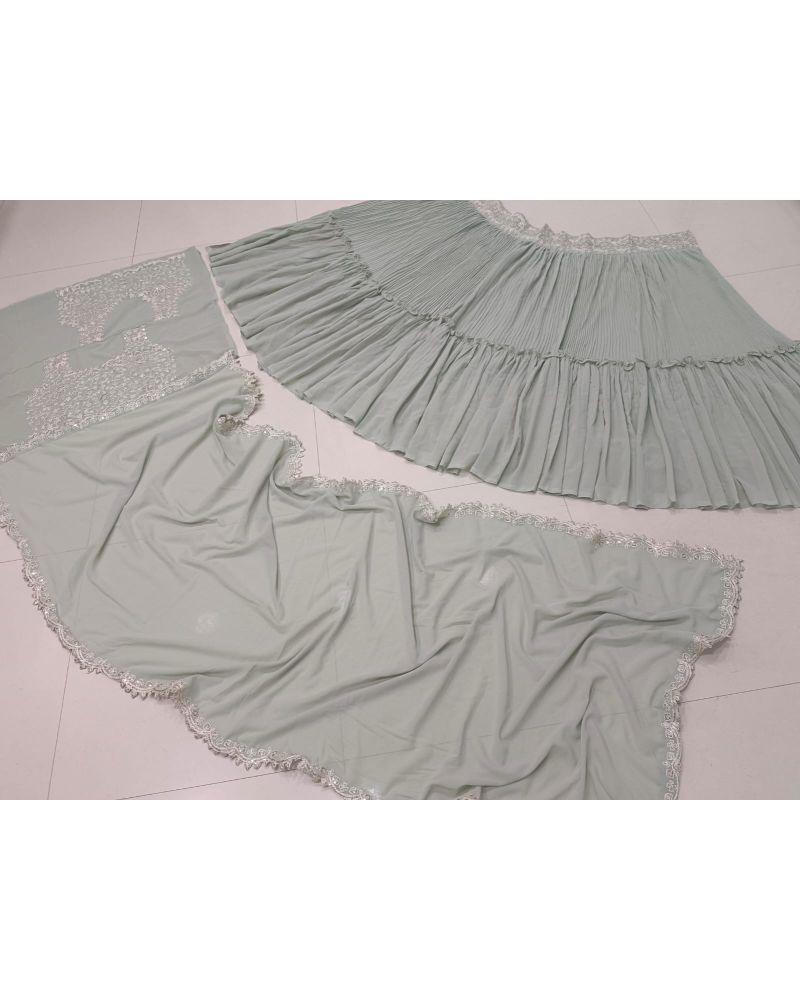 Sea Green Party Wear Georgette Crush Work Lehenga Choli