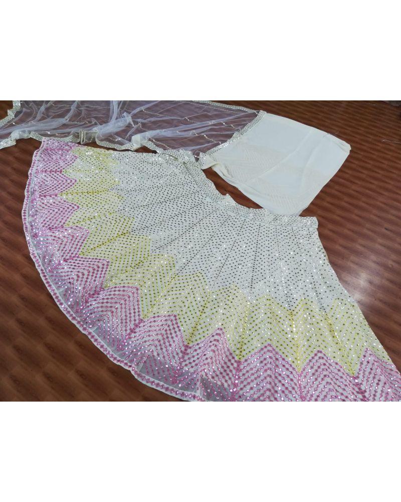 Ombre print Georgette Paper Mirror Work Designer Lehenga Choli