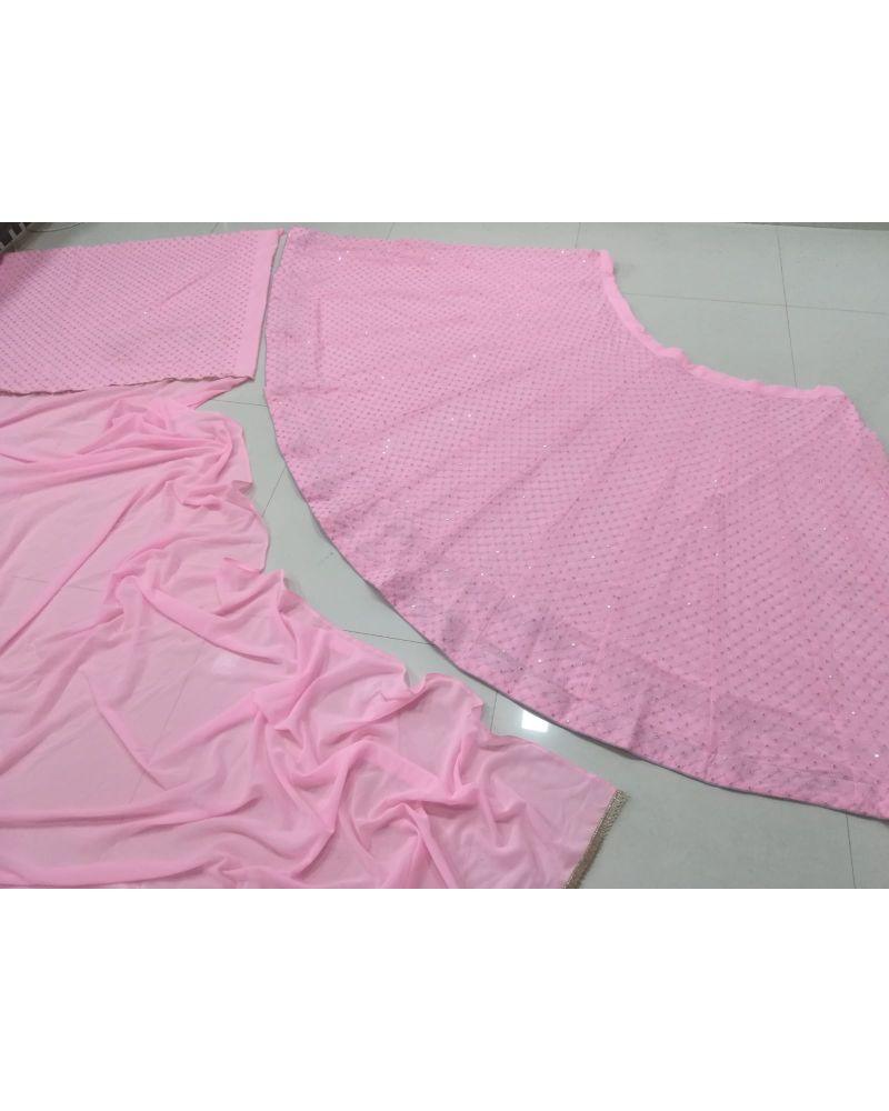 Baby Pink Colored Georgette Party Wear Lehenga Choli