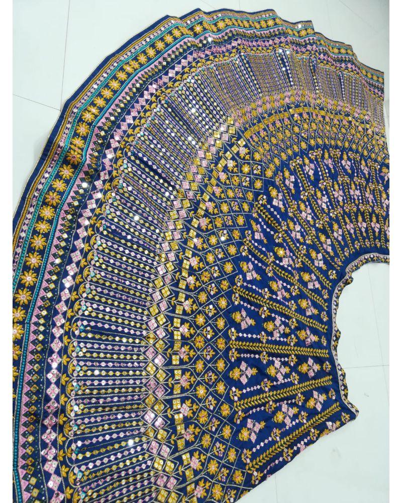 Blue Chinon Silk zari sequins designer lehenga choli