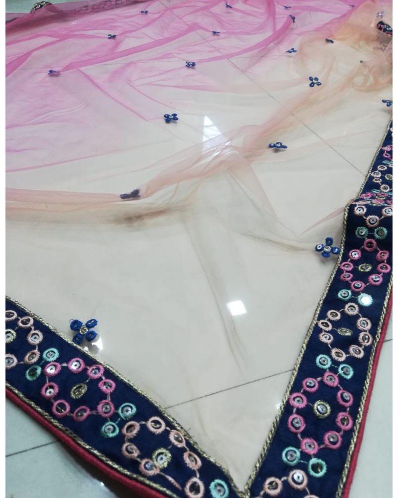 Blue chinon silk thread sequence wedding lehenga choli