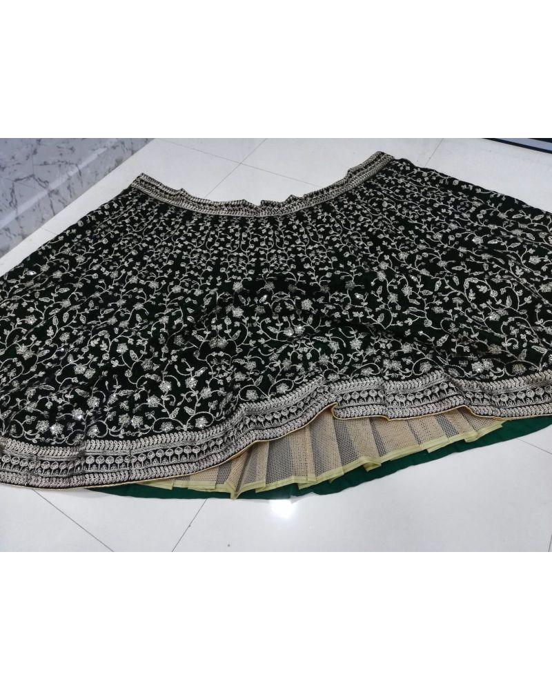 Bottle green colored designer velvet lehenga choli