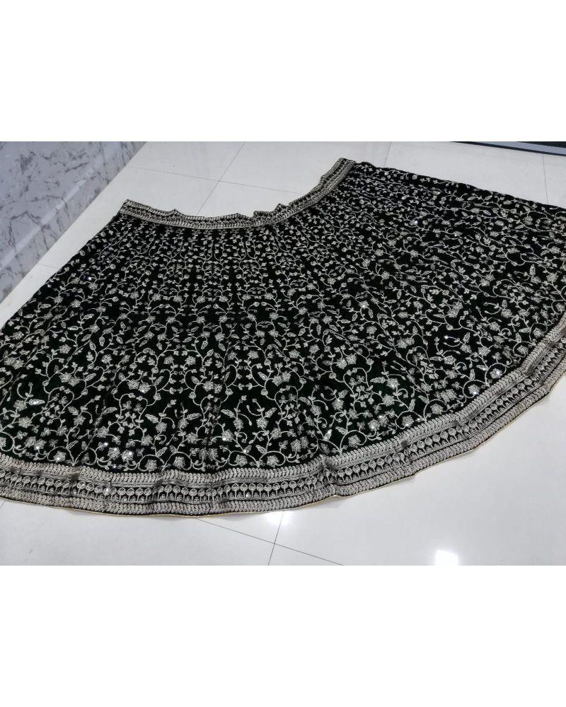 Bottle green colored designer velvet lehenga choli